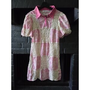 Sofie The Label Carmine Crochet puff sleeved Preppy collared Mini Dress sz M